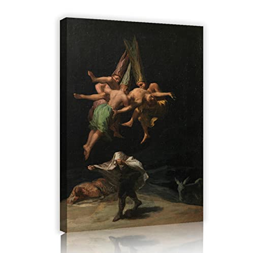 RUIHOME Decor Francisco de Goya Wandkunst in Badewanne Leinwanddruck Die Hexen Flug 1798 Bilder Poster Malerei Bauernhaus Foto für Wanddekor 52x35cm Innenrahmen von RUIHOME Decor