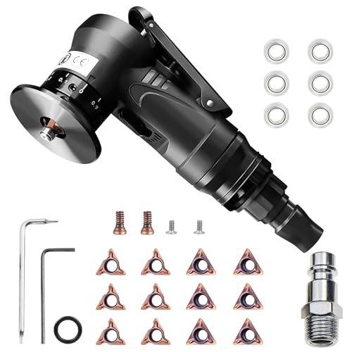 2-in-1 Pneumatische Anfasmaschine | Mini Luftfasenwerkzeug | Pneumatisches Anfaswerkzeug Bogenecke | 45 Grad kantenfräse für Metalltrimmen und Entgraten (6R+6CWinkeleinsätze+6 Lager) von RUIITEN