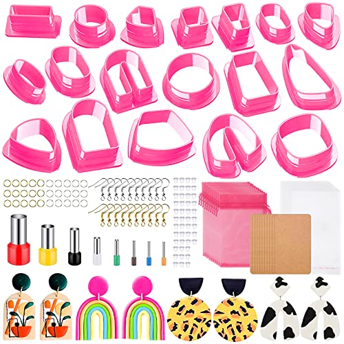 RUIJIE Polymer Clay Ausstecher Ohrringe Set, 136 Pcs Polymer Clay Cutters mit Ohrringkarten & Haken, 18 Form Polymer-Ton-Ausstecher, Kunststoff Ton-Ohrringschneider für Schmuckherstellung DIY Schmuck von RUIJIE