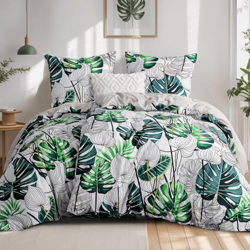 RUIKASI Bettwäsche 135x200 4teilig Beige - Bettbezüge 135 x 200 2er Set mit Pflanzen, Bettwäsche-Sets 135x200cm aus Mikrofaser mit Reißverschluss Weich und Bügelfrei von RUIKASI