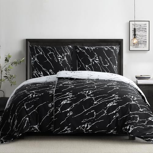 RUIKASI Bettwäsche 135x200 4teilig Schwarz - Bettbezüge 135 x 200 2er Set mit Marmor Muster, Bettwäsche-Sets 135x200cm aus Mikrofaser mit Reißverschluss Weich und Bügelfrei von RUIKASI