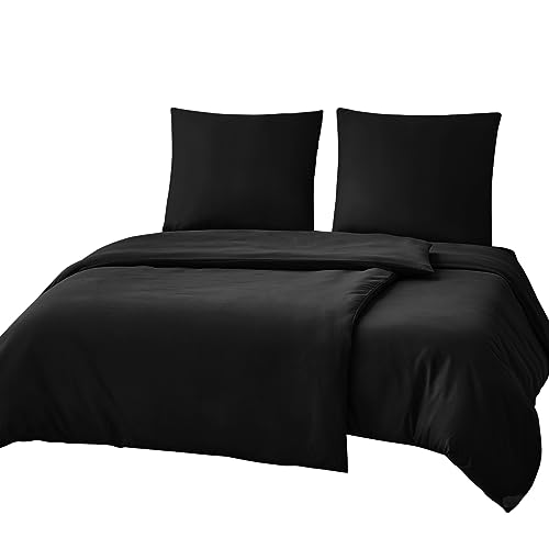 RUIKASI Bettwäsche 135x200 4teilig Schwarz - Polyester Mikrofaser Bettwäsche-Sets Oeko-TEX, 2 Bettbezüge 135x200cm + 2 Kissenbezüge 80x80cm mit Reißverschluss, Weich und Bügelfrei RUIKASI Bettwäsche 135x200 4teilig Schwarz - Polyester Mikrofaser Bettwäsche-Sets Oeko-TEX, 2 Bettbezüge 135x200cm + 2 Kissenbezüge 80x80cm mit Reißverschluss, Weich und Bügelfrei von RUIKASI