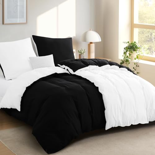 RUIKASI Bettwäsche 135x200 4teilig Schwarz Weiß - Premium Baumwollähnlich Wendebettwäsche Weich Vorgewaschene ÖKO-TEX, Zweifarbiger Bettbezüge 135 x 200 2er Set mit 2 Kissenbezüge RUIKASI Bettwäsche 135x200 4teilig Schwarz Weiß - Premium Baumwollähnlich Wendebettwäsche Weich Vorgewaschene ÖKO-TEX, Zweifarbiger Bettbezüge 135 x 200 2er Set mit 2 Kissenbezüge von RUIKASI