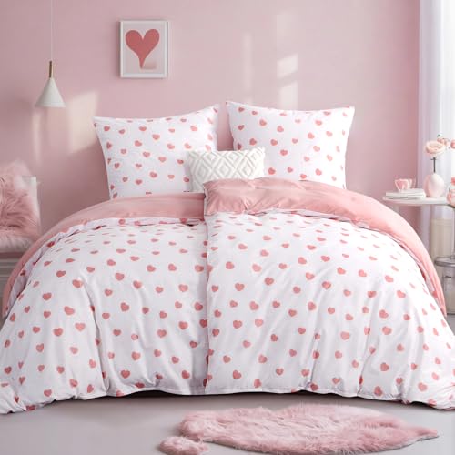 RUIKASI Bettwäsche 135x200 4teilig mit Herzen - Weiß Rosa Bettbezüge 135 x 200 2er Set 135x200cm Bettwäsche-Sets aus Mikrofaser mit Reißverschluss Weich und Bügelfrei RUIKASI Bettwäsche 135x200 4teilig mit Herzen - Weiß Rosa Bettbezüge 135 x 200 2er Set 135x200cm Bettwäsche-Sets aus Mikrofaser mit Reißverschluss Weich und Bügelfrei von RUIKASI