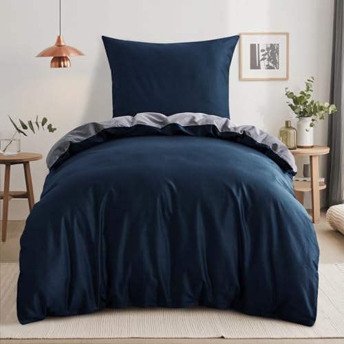 RUIKASI Bettwäsche 140x200 Baumwolle Blau - Bettwäsche-Sets 140x200cm 2teilig Wendebettwäsche 2tlg mit Reißverschluss, zweifarbige Bettbezug Set Dunkelblau und Grau Cotton RUIKASI Bettwäsche 140x200 Baumwolle Blau - Bettwäsche-Sets 140x200cm 2teilig Wendebettwäsche 2tlg mit Reißverschluss, zweifarbige Bettbezug Set Dunkelblau und Grau Cotton von RUIKASI