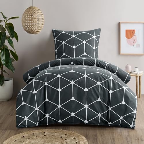 RUIKASI Bettwäsche 155x220 2 teilig Anthrazit - Bettbezug 155 x 220 Set mit Geometrie Muster, Bettwäsche-Sets 155x220cm aus Mikrofaser mit Reißverschluss Weich und Bügelfrei RUIKASI Bettwäsche 155x220 2 teilig Anthrazit - Bettbezug 155 x 220 Set mit Geometrie Muster, Bettwäsche-Sets 155x220cm aus Mikrofaser mit Reißverschluss Weich und Bügelfrei von RUIKASI