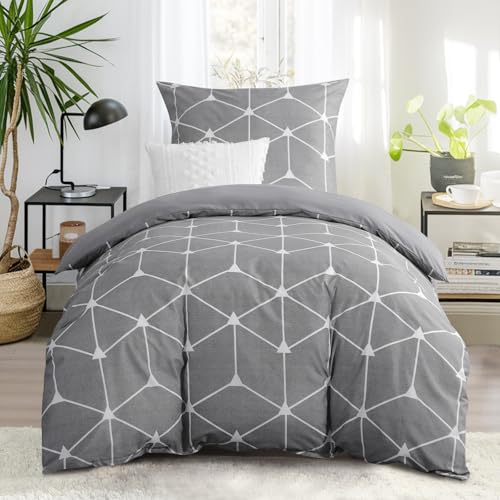 RUIKASI Bettwäsche 155x220 2 teilig Hellgrau - Bettbezug 155 x 220 Set mit Geometrie Muster, Bettwäsche-Sets 155x220cm aus Mikrofaser mit Reißverschluss Weich und Bügelfrei RUIKASI Bettwäsche 155x220 2 teilig Hellgrau - Bettbezug 155 x 220 Set mit Geometrie Muster, Bettwäsche-Sets 155x220cm aus Mikrofaser mit Reißverschluss Weich und Bügelfrei von RUIKASI