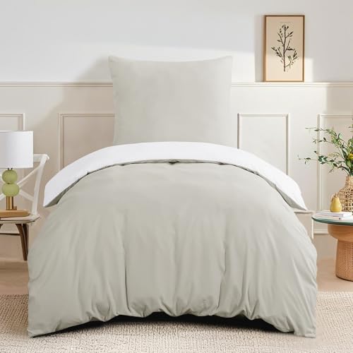 RUIKASI Bettwäsche 155x220 2teilig Beige - Wendebettwäsche 155 x 220 Set, Bettbezüge 155x220cm aus Weich und Bügelfrei Mikrofaser mit Reißverschluss, Flachs und Weiß RUIKASI Bettwäsche 155x220 2teilig Beige - Wendebettwäsche 155 x 220 Set, Bettbezüge 155x220cm aus Weich und Bügelfrei Mikrofaser mit Reißverschluss, Flachs und Weiß von RUIKASI