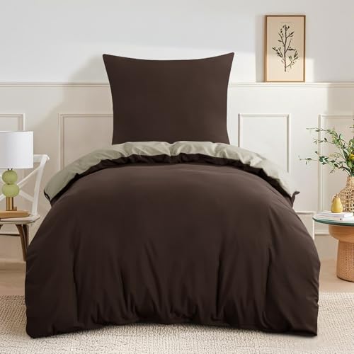 RUIKASI Bettwäsche 155x220 2teilig Braun - Wendebettwäsche 155 x 220 Set, Bettbezüge 155x220cm aus Weich und Bügelfrei Mikrofaser mit Reißverschluss, Braun und Khaki von RUIKASI