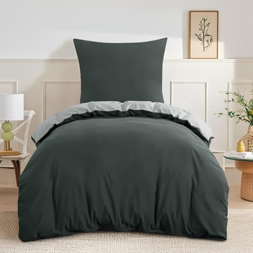 RUIKASI Bettwäsche 155x220 Anthrazit Grau 2teilig - Wendebettwäsche Bettbezug 155 x 220 mit Reißverschluss, Oeko-TEX Mikrofaser Bettwäsche Sets, Weich und Bügelfrei RUIKASI Bettwäsche 155x220 Anthrazit Grau 2teilig - Wendebettwäsche Bettbezug 155 x 220 mit Reißverschluss, Oeko-TEX Mikrofaser Bettwäsche Sets, Weich und Bügelfrei von RUIKASI