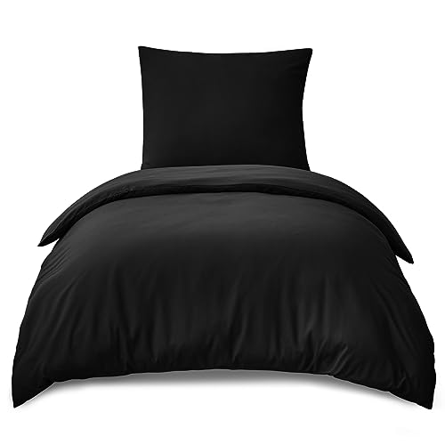 RUIKASI Bettwäsche 155x220 2teilig Schwarz - Polyester Mikrofaser Bettwäsche-Sets Oeko-TEX, Bettbezüge 155 x 220cm + Kissenbezüge 80x80cm mit Reißverschluss, Weich und Bügelfrei RUIKASI Bettwäsche 155x220 2teilig Schwarz - Polyester Mikrofaser Bettwäsche-Sets Oeko-TEX, Bettbezüge 155 x 220cm + Kissenbezüge 80x80cm mit Reißverschluss, Weich und Bügelfrei von RUIKASI