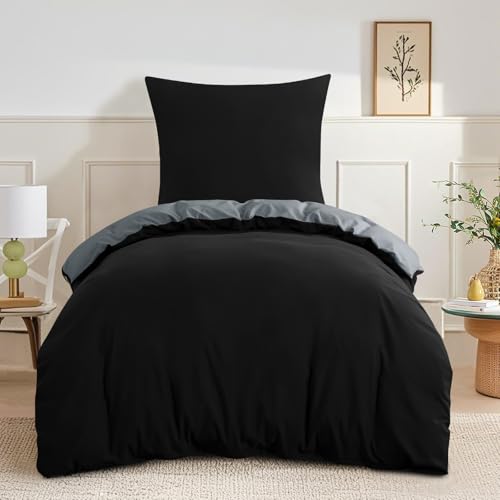 RUIKASI Bettwäsche 155x220 2teilig Schwarz - Wendebettwäsche 155 x 220 Set, Bettbezüge 155x220cm aus Weich und Bügelfrei Mikrofaser mit Reißverschluss, Schwarz und Hellgrau RUIKASI Bettwäsche 155x220 2teilig Schwarz - Wendebettwäsche 155 x 220 Set, Bettbezüge 155x220cm aus Weich und Bügelfrei Mikrofaser mit Reißverschluss, Schwarz und Hellgrau von RUIKASI