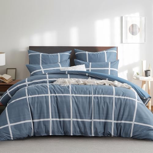 RUIKASI Bettwäsche 200x220 3 teilig Denimblau - Bettbezug 200 x 220 Set mit Karo Muster, Bettwäsche-Sets 200x220cm aus Mikrofaser mit Reißverschluss Weich und Bügelfrei RUIKASI Bettwäsche 200x220 3 teilig Denimblau - Bettbezug 200 x 220 Set mit Karo Muster, Bettwäsche-Sets 200x220cm aus Mikrofaser mit Reißverschluss Weich und Bügelfrei von RUIKASI