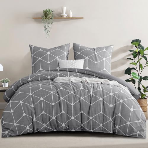 RUIKASI Bettwäsche 200x220 3 teilig Hellgrau - Bettbezug 200 x 220 Set mit Geometrie Muster, Bettwäsche-Set 220x200 aus Mikrofaser mit Reißverschluss Weich und Bügelfrei RUIKASI Bettwäsche 200x220 3 teilig Hellgrau - Bettbezug 200 x 220 Set mit Geometrie Muster, Bettwäsche-Set 220x200 aus Mikrofaser mit Reißverschluss Weich und Bügelfrei von RUIKASI