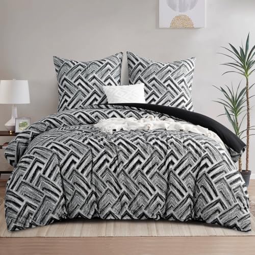 RUIKASI Bettwäsche 200x220 3 teilig Schwarz - Bettbezug 200 x 220 Set mit Geometrie Muster, Bettwäsche-Set 220x200 aus Mikrofaser mit Reißverschluss Weich und Bügelfrei RUIKASI Bettwäsche 200x220 3 teilig Schwarz - Bettbezug 200 x 220 Set mit Geometrie Muster, Bettwäsche-Set 220x200 aus Mikrofaser mit Reißverschluss Weich und Bügelfrei von RUIKASI