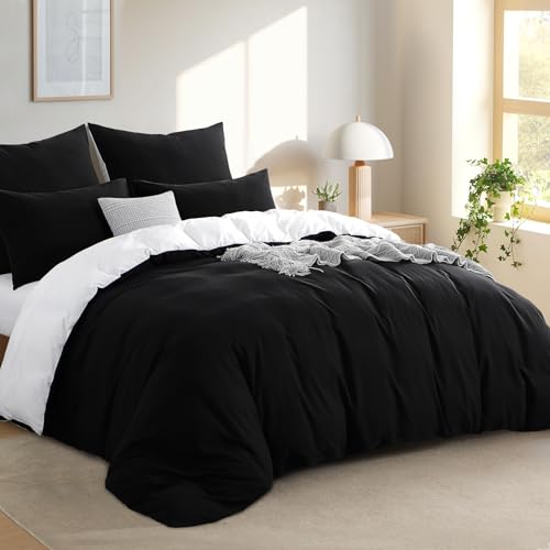 RUIKASI Bettwäsche 200x220 3teilig Schwarz Weiß - Premium Baumwollähnlich Wendebettwäsche Weich Vorgewaschene ÖKO-TEX, Zweifarbiger Bettbezug 200 x 220 Set mit 2 Kissenbezüge RUIKASI Bettwäsche 200x220 3teilig Schwarz Weiß - Premium Baumwollähnlich Wendebettwäsche Weich Vorgewaschene ÖKO-TEX, Zweifarbiger Bettbezug 200 x 220 Set mit 2 Kissenbezüge von RUIKASI