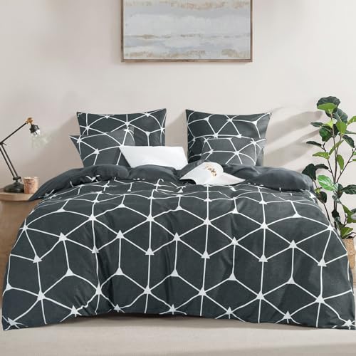 RUIKASI Bettwäsche 220x240 3 teilig Anthrazit - Bettbezug 220 x 240 Set mit Geometrie Muster, Bettwäsche-Set 240x220 aus Mikrofaser mit Reißverschluss Weich und Bügelfrei RUIKASI Bettwäsche 220x240 3 teilig Anthrazit - Bettbezug 220 x 240 Set mit Geometrie Muster, Bettwäsche-Set 240x220 aus Mikrofaser mit Reißverschluss Weich und Bügelfrei von RUIKASI