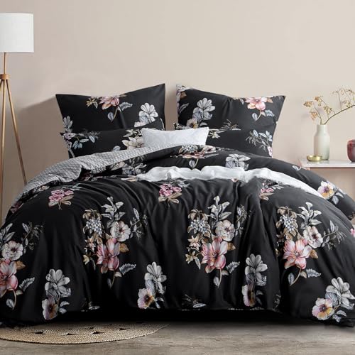 RUIKASI Bettwäsche 220x240 3 teilig Schwarz - Bettbezug 220 x 240 Set mit Blumen Muster, Bettwäsche-Sets 220x240cm aus Mikrofaser mit Reißverschluss Weich und Bügelfrei RUIKASI Bettwäsche 220x240 3 teilig Schwarz - Bettbezug 220 x 240 Set mit Blumen Muster, Bettwäsche-Sets 220x240cm aus Mikrofaser mit Reißverschluss Weich und Bügelfrei von RUIKASI