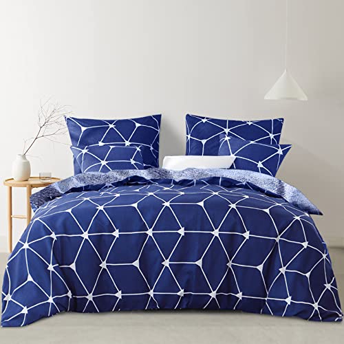 RUIKASI Bettwäsche 220x240 Polyester Baumwolle 3teilig Set - Bettbezug 220 x 240 Polycotton 3 teilig Set, Bettwäsche 3tlg Geometrie Blau Muster mit Reißverschluss Weich und Bügelfrei von RUIKASI