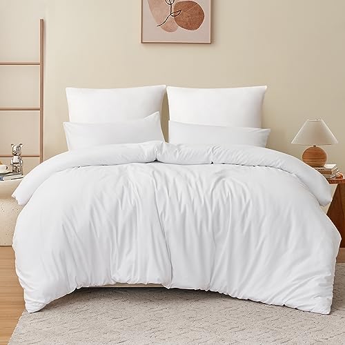 RUIKASI Bettwäsche 200x220 3teilig Weiß - Weiss Mikrofaser Bettwäsche-Sets Oeko-TEX, Bettbezüge 200 x 220cm + 2 Kissenbezüge 80x80cm mit Reißverschluss, Weich und Bügelfrei von RUIKASI