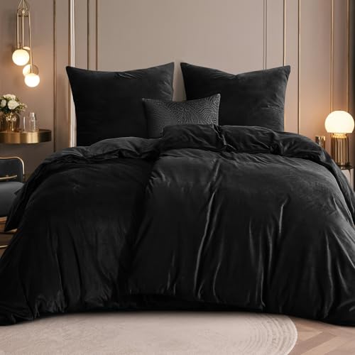 RUIKASI Flanell Bettwäsche 135 x 200 4 teilig Schwarz - Warm Winter Bettwäsche Kuschel Plüsch Fleece Bettbezug Sets mit 2 Kissenbezüge 80x80cm von RUIKASI