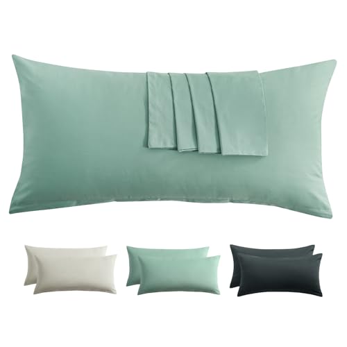 RUIKASI Kissenbezug 40 x 80 Baumwolle 2er Set - Kopfkissenbezug 40x80 Grün mit Reißverschluss Bezug für Kissen 40x80cm Salbeigrün, Cotton Pillow Cover Pillowcase RUIKASI Kissenbezug 40 x 80 Baumwolle 2er Set - Kopfkissenbezug 40x80 Grün mit Reißverschluss Bezug für Kissen 40x80cm Salbeigrün, Cotton Pillow Cover Pillowcase von RUIKASI