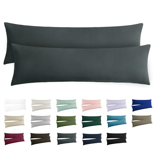 RUIKASI Kissenbezug 40x145 Grau 2er Set - Oeko Tex Seitenschläferkissen Bezug 40 x 145 cm Anthrazit mit Reißverschluss aus Mikrofaser, Seitenschläferkissenbezug 145x40 Pillow Case Pillow Cover von RUIKASI