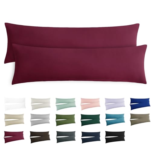 RUIKASI Kissenbezug 40x145 Rot 2er Set - Oeko Tex Seitenschläferkissen Bezug 40 x 145 cm Burgunderrot mit Reißverschluss aus Mikrofaser, Seitenschläferkissenbezug 145x40 Pillow Case Pillow Cover von RUIKASI