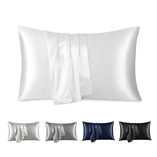 RUIKASI Satin Kissenbezug 50x70cm Weiß - Kopfkissenbezug 50x70 2er Set mit Reißverschluss, Leicht Pflege wie Seide Kissenbezüge 70x50 cm Doppelpack, Weich Pillowcases für Haare und Haut von RUIKASI