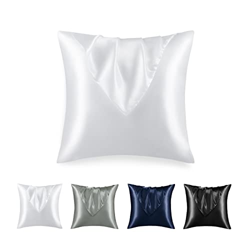 RUIKASI Satin Kissenbezug 65x65cm Weiß - Kopfkissenbezug 65x65 2er Set mit Reißverschluss, Leicht Pflege wie Seide Kissenbezüge 65x65 cm Doppelpack, Weich Pillowcases für Haare und Haut von RUIKASI