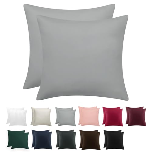 RUIKASI Kissenbezug 80 x 80 2er Grau - Kopfkissenbezug 80x80 Hellgrau Kissen Bezug 80x80cm mit Reißverschluss aus Mikrofaser, Polsterbezug Doppelpack Set Pillow Case Pillow Cover von RUIKASI