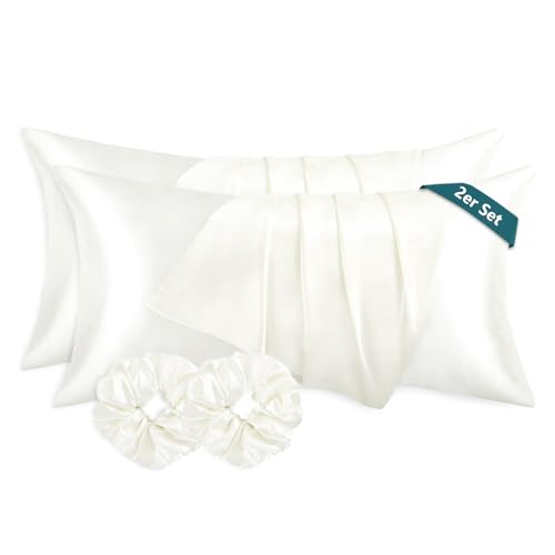 RUIKASI Satin Kissenbezug 40 x 80 wie EIN Seidenkissenbezug mit 2 Haargummis - seidig Kopfkissenbezug 40x80 für Haar und Haut, Pflegeleichter als Seiden Kissenbezug Silk Pillow Case, Weiß RUIKASI Satin Kissenbezug 40 x 80 wie EIN Seidenkissenbezug mit 2 Haargummis - seidig Kopfkissenbezug 40x80 für Haar und Haut, Pflegeleichter als Seiden Kissenbezug Silk Pillow Case, Weiß von RUIKASI
