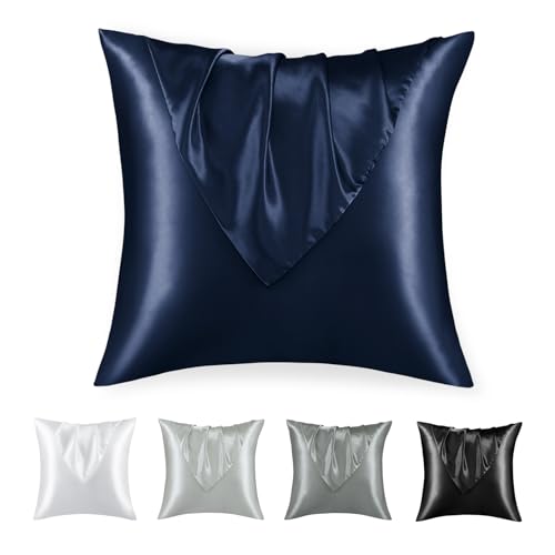 RUIKASI Satin Kissenbezug 40x40cm Blau - Kopfkissenbezug 40x40 2er Set mit Reißverschluss, Leicht Pflege wie Seide Kissenbezüge 40x40 cm Doppelpack, Weich Pillowcases für Haare und Haut von RUIKASI