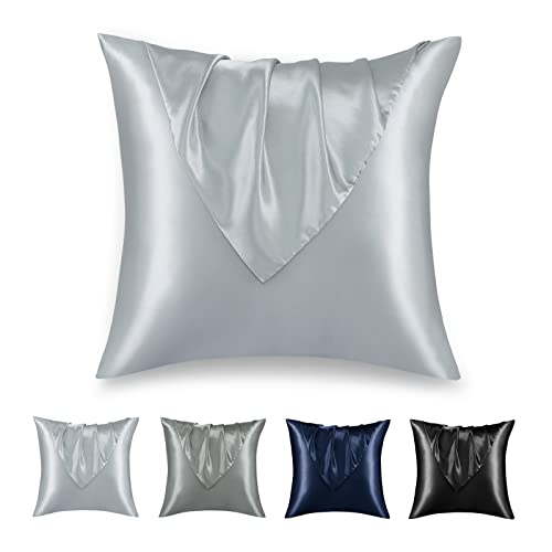 RUIKASI Satin Kissenbezug 40x40cm Hellgrau - Kopfkissenbezug 40x40 2er Set mit Reißverschluss, Leicht Pflege wie Seide Kissenbezüge 40x40 cm Doppelpack, Weich Pillowcases für Haare und Haut von RUIKASI