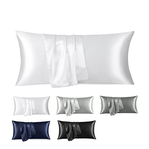 RUIKASI Satin Kissenbezug 40x80cm Weiß - Kopfkissenbezug 40x80 2er Set mit Reißverschluss, Leicht Pflege wie Seide Kissenbezüge 80x40 cm Doppelpack, Weich Pillowcases für Haare und Haut von RUIKASI