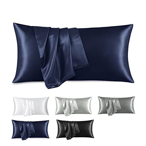 RUIKASI Satin Kissenbezug 50x75cm Blau - Kopfkissenbezug 50x75 2er Set mit Reißverschluss, Leicht Pflege wie Seide Kissenbezüge 75x50 cm Doppelpack, Weich Pillowcases für Haare und Haut von RUIKASI