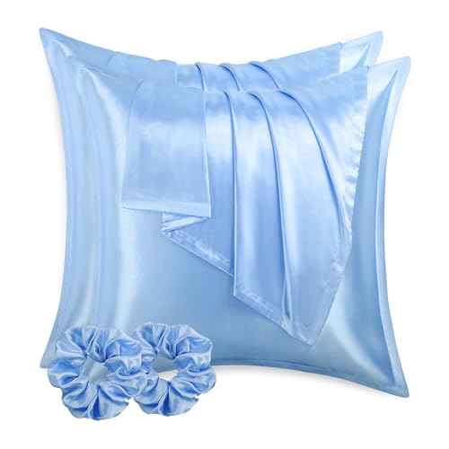 RUIKASI Satin Kissenbezug 80x80 wie EIN Seidenkissenbezug mit 2 Haargummis - seidig Kopfkissenbezug 80x80 für Haar und Haut, Pflegeleichter als Seiden Kissenbezug Silk Pillow Case, Hellblau RUIKASI Satin Kissenbezug 80x80 wie EIN Seidenkissenbezug mit 2 Haargummis - seidig Kopfkissenbezug 80x80 für Haar und Haut, Pflegeleichter als Seiden Kissenbezug Silk Pillow Case, Hellblau von RUIKASI