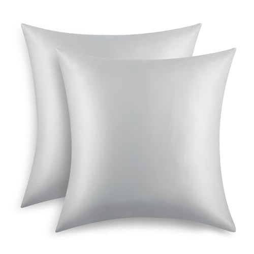 RUIKASI Satin Kissenbezug 80x80cm 2er Set - Seidig Kopfkissenbezug 80x80 Hellgrau mit Reißverschluss, Leicht Pflege wie Seide Kissenbezüge Doppelpack, Weich Pillowcases für Haare und Haut von RUIKASI