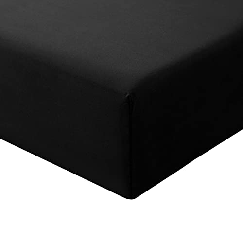 RUIKASI Spannbettlaken 140x190cm Schwarz Bettlaken - Spannbetttuch 140x190 Bettbezug, Mikrofaser Betttuch Bett Laken Bezug 140 x 190 30 cm Tiefe Tasche, Bed Fitted Sheet Bedsheet von RUIKASI