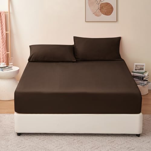 RUIKASI Spannbettlaken 140x200cm Dunkelbraun Bettlaken - Oeko Tex Spannbetttuch 140x200 Bettbezug, Mikrofaser Betttuch Bett Laken Bezug 140 x 200 30 cm Tiefe Tasche, Bed Fitted Sheet Bedsheet von RUIKASI