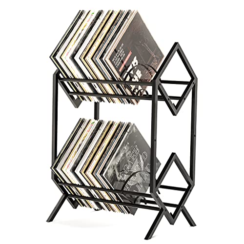 RUILALIFE Schallplattenhalter mit 2 Ebenen, mit Trennwänden, für 200 LPs, Alben, aus Stahl, für Bücher, Zeitschriften, Akten, Mattschwarz von RUILALIFE