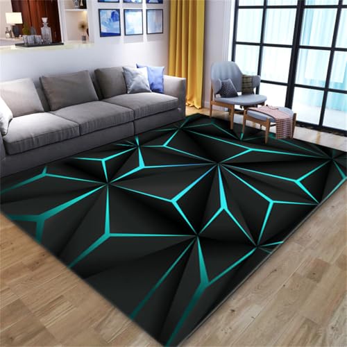RUILBJ 3D Buntes Visuelles Cooles Thema Teppich Linie Geometrisches Muster Bodenmatte Wohnzimmer Arbeitszimmer Teppich Spiel Teppich Geeignet für Schlafzimmer E-Sport Raum (Blau,80x120 cm) von RUILBJ