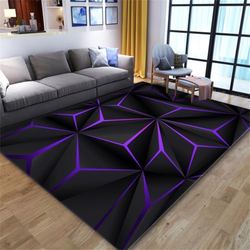RUILBJ 3D Buntes Visuelles Cooles Thema Teppich Linie Geometrisches Muster Bodenmatte Wohnzimmer Arbeitszimmer Teppich Spiel Teppich Geeignet für Schlafzimmer E-Sport Raum (Lila,100x120 cm) von RUILBJ