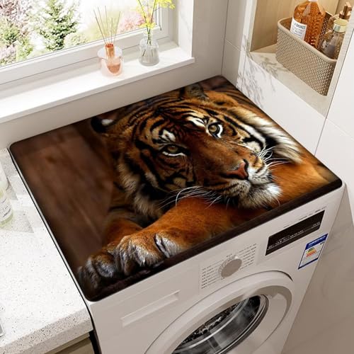 RUILBJ Schutzmatte für Waschmaschine Trockner,Kühlschranks Mikrowelle Silikonkautschuk Obere Abdeckung Schutzmatt,Schnell Trocknende Washing Machine Cover für Waschküche (Brauner Tiger,23.7x23.7 Zoll) von RUILBJ