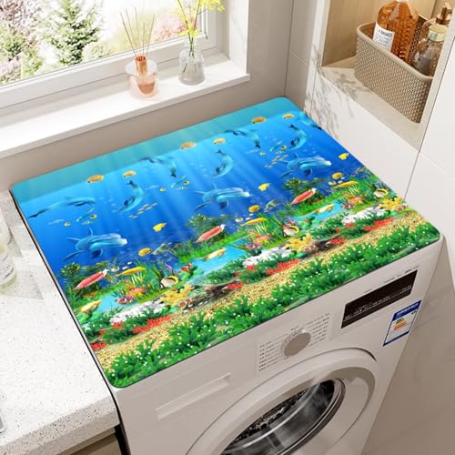 RUILBJ Waschmaschinen Staubschutz Matte Absorbierendes Tischtuch 3D Tier Druck Kühlschrank Mikrowellenherd Abdeckmatten rutschfeste Küchenspülen Geschirr Trockenmatten (Blau Ozean,50x60 cm) von RUILBJ