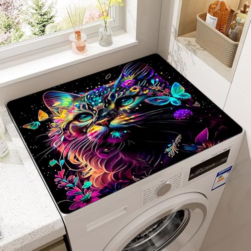 RUILBJ Waschmaschinen Staubschutz Matte Absorbierendes Tischtuch 3D Tier Druck Kühlschrank Mikrowellenherd Abdeckmatten rutschfeste Küchenspülen Geschirr Trockenmatten (Schwarze Katze,50x60 cm) von RUILBJ