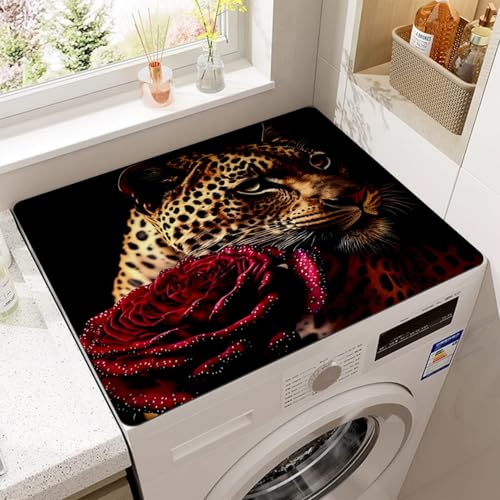 RUILBJ Waschmaschinen Staubschutz Matte Absorbierendes Tischtuch 3D Tier Druck Kühlschrank Mikrowellenherd Abdeckmatten rutschfeste Küchenspülen Geschirr Trockenmatten (Schwarzer Leopard,60x60 cm) von RUILBJ