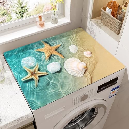 RUILBJ Waschmaschinen Staubschutz Sonnenschutzmatte Kühlschrank Deckel Küche Dekoration Bad Teppiche Staubdichte Abfluss Matte Couchtischunterlage Strand Seestern Muschel Motive (Blau A,60x60 cm) von RUILBJ