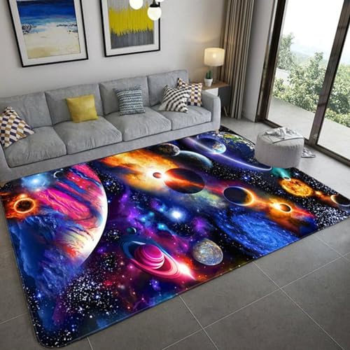 RUILBJ Weltraum Universum Teppich Blau Lila Galaxie Motive Jungen Mädchen Schlafzimmer Teppiche Wohnzimmer Flur Küche Eingang Fußmatten rutschfest Waschbare Teppiche (Stil 2, 140 * 200 cm) von RUILBJ