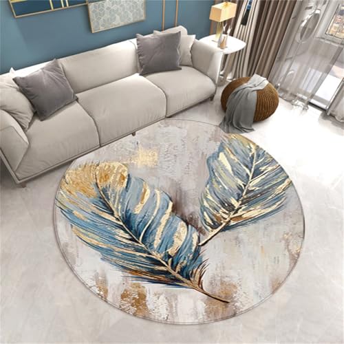 Runder Personalisierter Teppich 3D Pfauenfeder Muster Wohnzimmer Rutschfester Teppich Couchtisch Matte Spielstuhlmatte Schlafzimmer Zimmer Flur Balkon Schmücken Teppich (Farbe 4,120cm) von RUILBJ